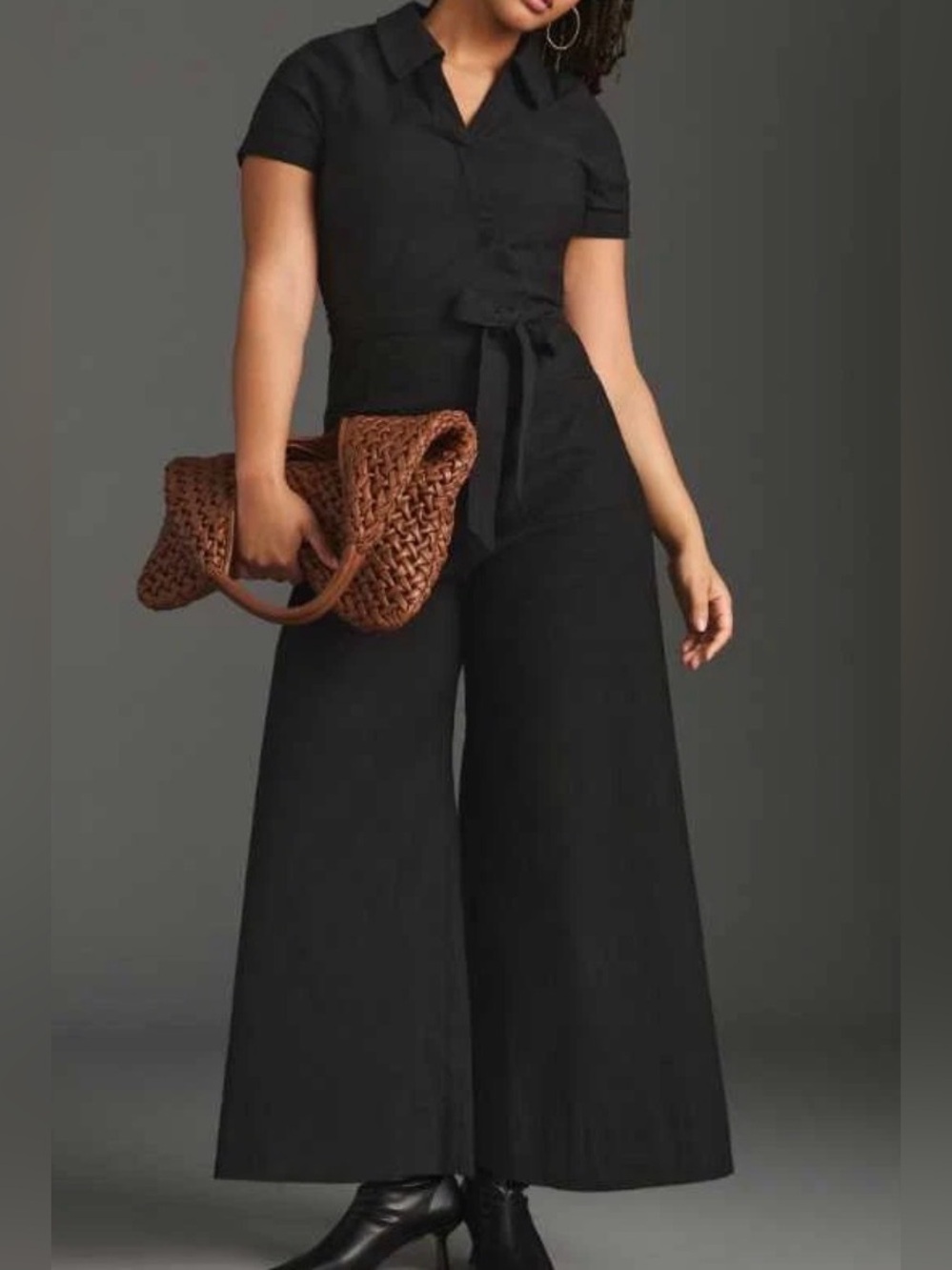 Maeve x Anthropologie The Colette wrap jumpsuit black Size 6 Wide Leg Belted